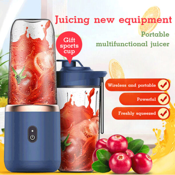 6-Blade Portable Blender & Mini Juicer Cup – USB Rechargeable Smoothie Maker, Fruit Squeezer, Food Mixer & Ice Crusher