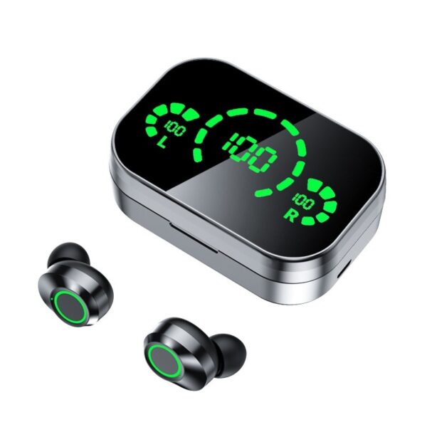 Wireless EarBuds with Noise Cancelling Mic LED Display, Waterproof in Ear Earphones, Sports Workout, Black - Image 2