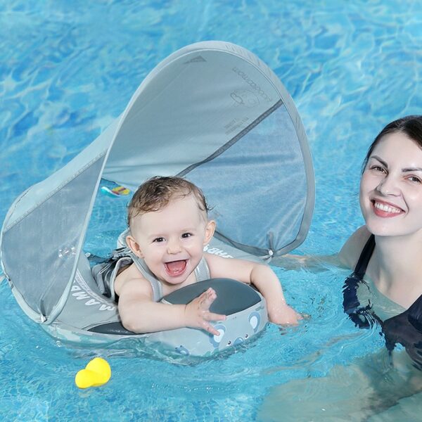 Baby Float with Canopy Non Inflatable Mambobaby Float Pool Floats, Sun Protection Baby Swimming Float Add Tail Avoid Flip Over Swim Trainer for Infants