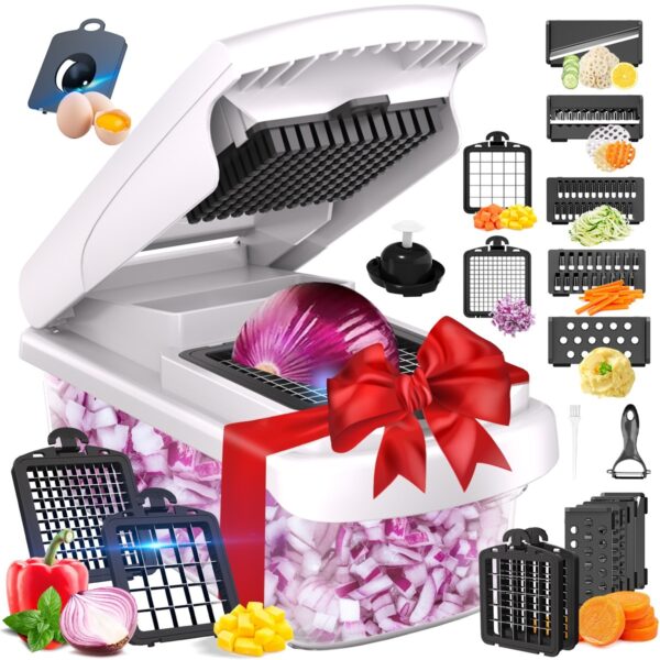 15-in-1 Household Multi-function Vegetable Chopper, Onion Mincer, Cutter, Dicer, Egg Slicer with Container, French Fry Cutter Potato Slicer, Home Essentials & Kitchen Gadgets, Salad Chopper