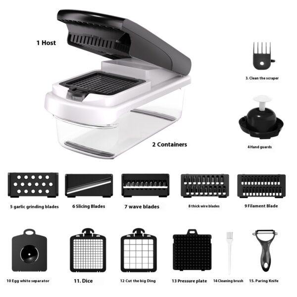 15-in-1 Household Multi-function Vegetable Chopper, Onion Mincer, Cutter, Dicer, Egg Slicer with Container, French Fry Cutter Potato Slicer, Home Essentials & Kitchen Gadgets, Salad Chopper - Image 4