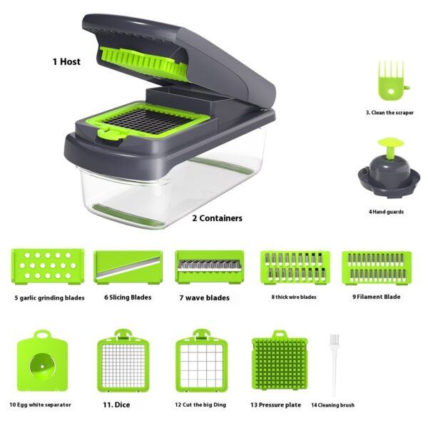 15-in-1 Household Multi-function Vegetable Chopper, Onion Mincer, Cutter, Dicer, Egg Slicer with Container, French Fry Cutter Potato Slicer, Home Essentials & Kitchen Gadgets, Salad Chopper - Image 8