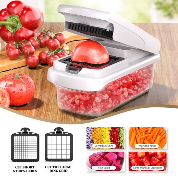 15-in-1 Household Multi-function Vegetable Chopper, Onion Mincer, Cutter, Dicer, Egg Slicer with Container, French Fry Cutter Potato Slicer, Home Essentials & Kitchen Gadgets, Salad Chopper - Image 5