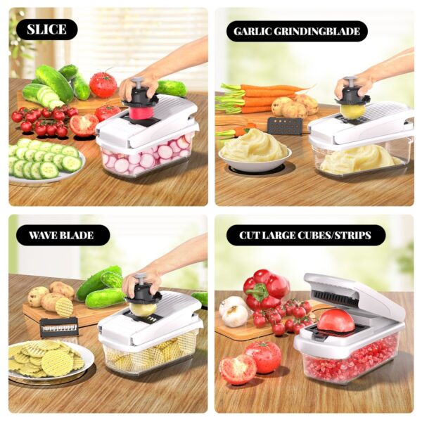 15-in-1 Household Multi-function Vegetable Chopper, Onion Mincer, Cutter, Dicer, Egg Slicer with Container, French Fry Cutter Potato Slicer, Home Essentials & Kitchen Gadgets, Salad Chopper - Image 3