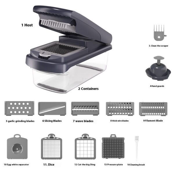 15-in-1 Household Multi-function Vegetable Chopper, Onion Mincer, Cutter, Dicer, Egg Slicer with Container, French Fry Cutter Potato Slicer, Home Essentials & Kitchen Gadgets, Salad Chopper - Image 9
