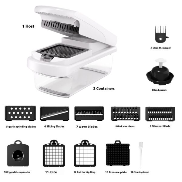 15-in-1 Household Multi-function Vegetable Chopper, Onion Mincer, Cutter, Dicer, Egg Slicer with Container, French Fry Cutter Potato Slicer, Home Essentials & Kitchen Gadgets, Salad Chopper - Image 6